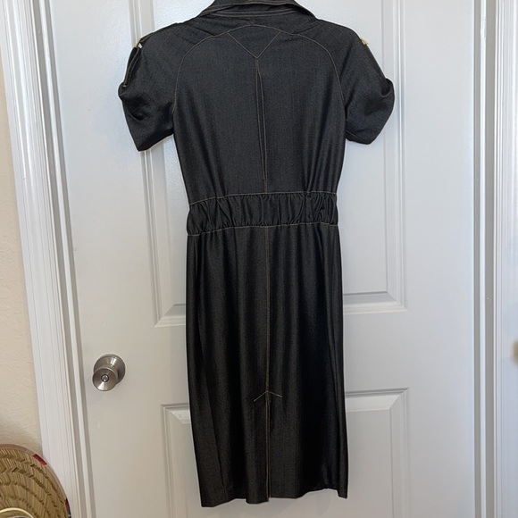 CACHE Denim-Like Gold Snaps Front 2-way Zipper Cargo Dress - Picture 2 of 4